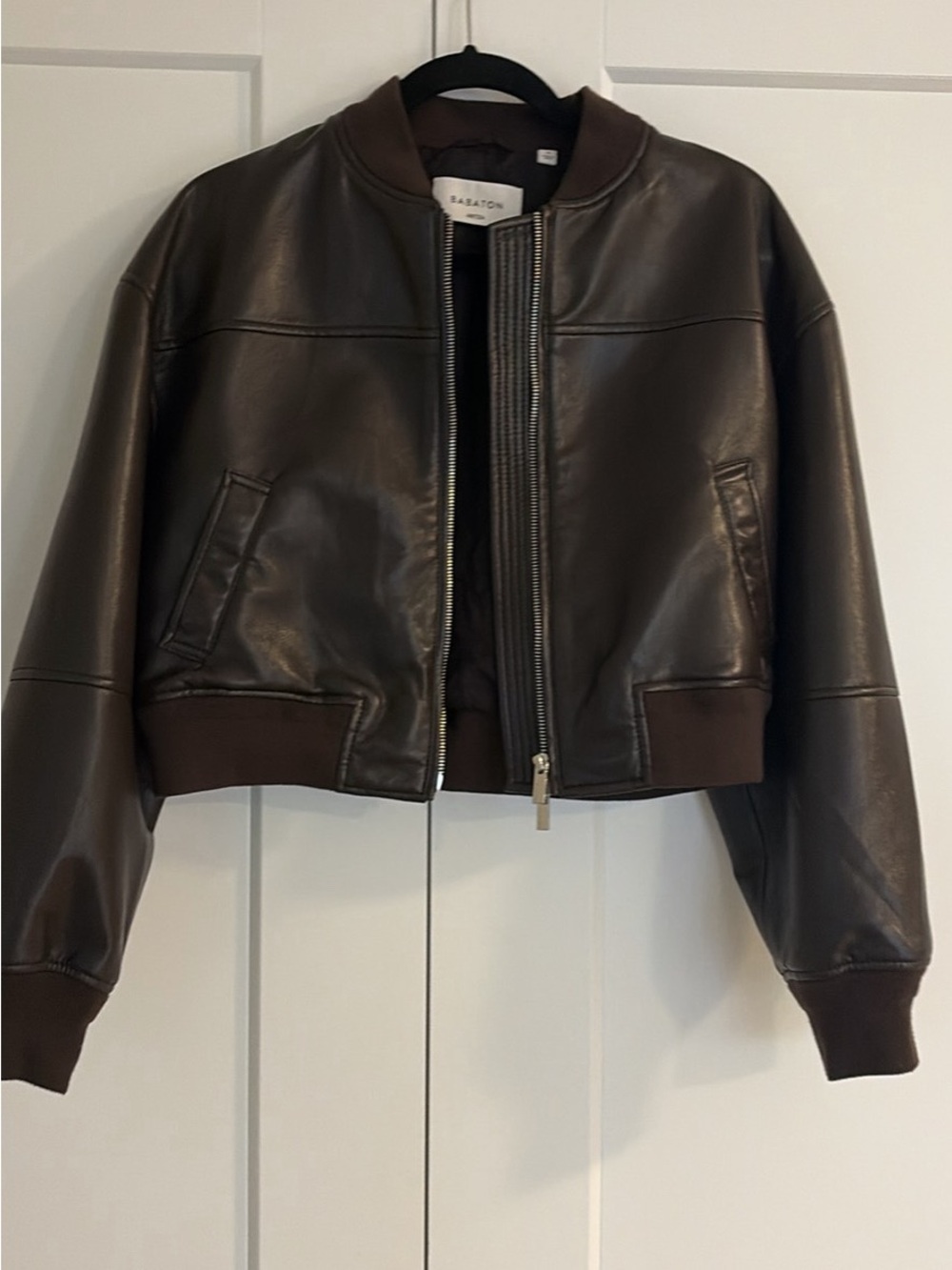 Aritzia Brown Leather Bomber Jacket size small